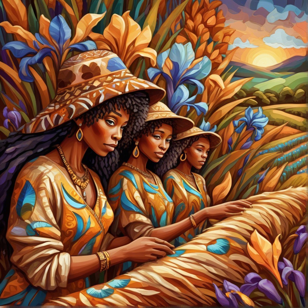 Women in Vibrant Outfits in a Lush Field at Sunset