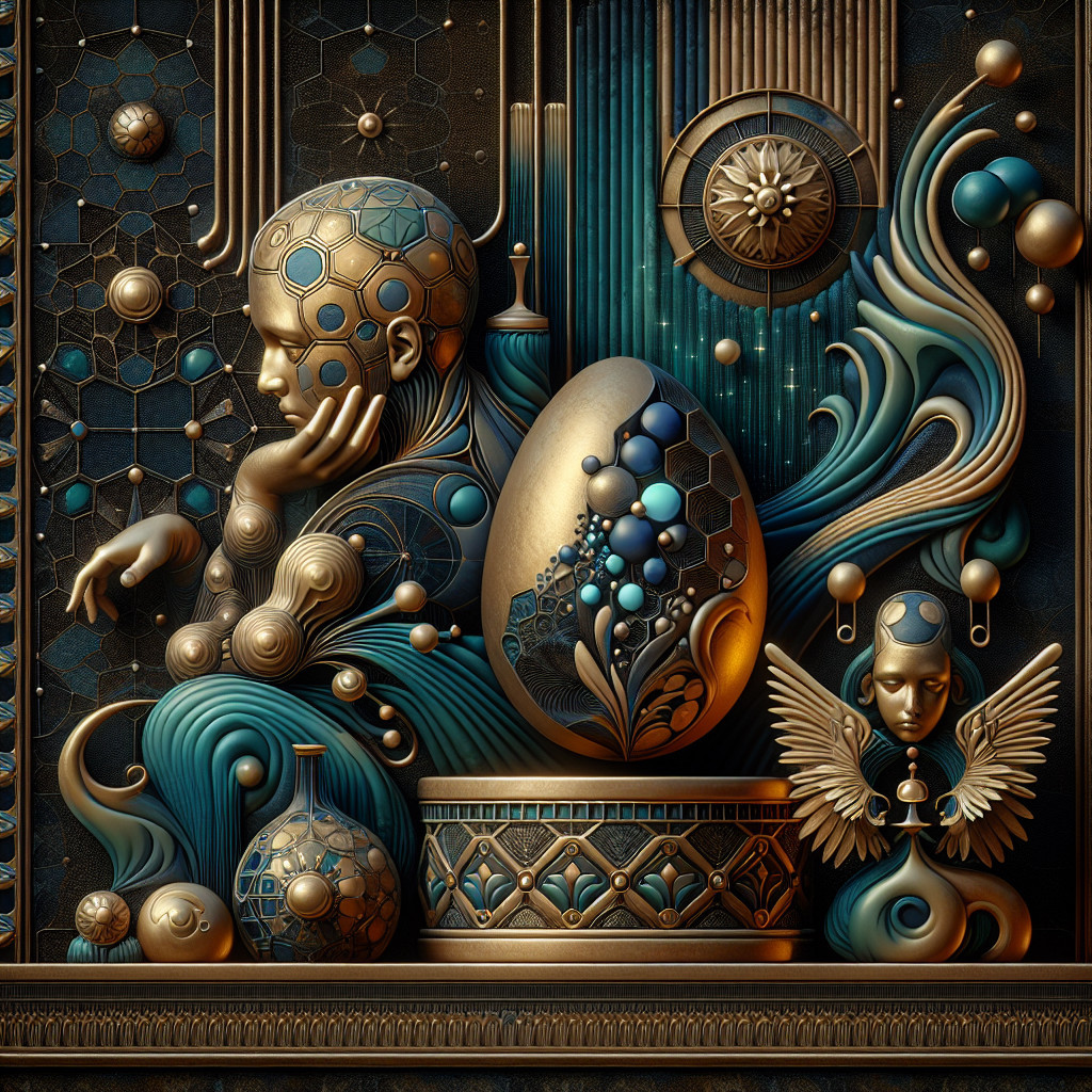 Surreal Artwork with Metallic Details and Patterns