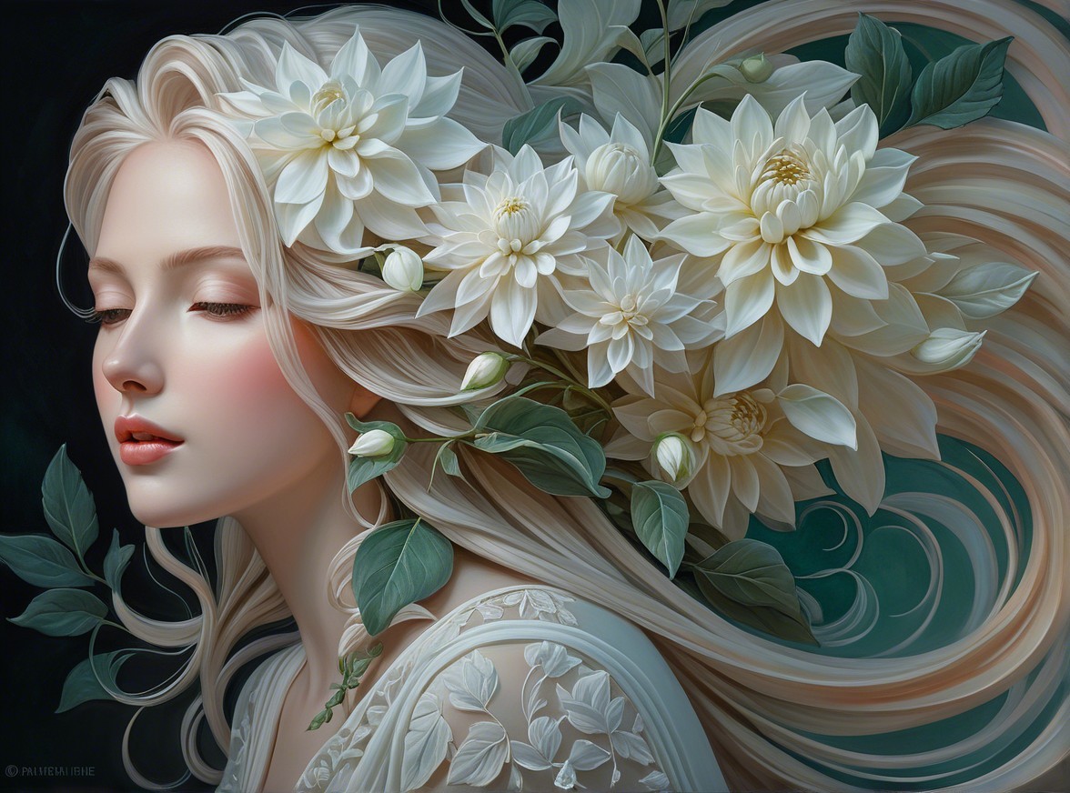 Serene Woman Profile with Flowers and Nature Background