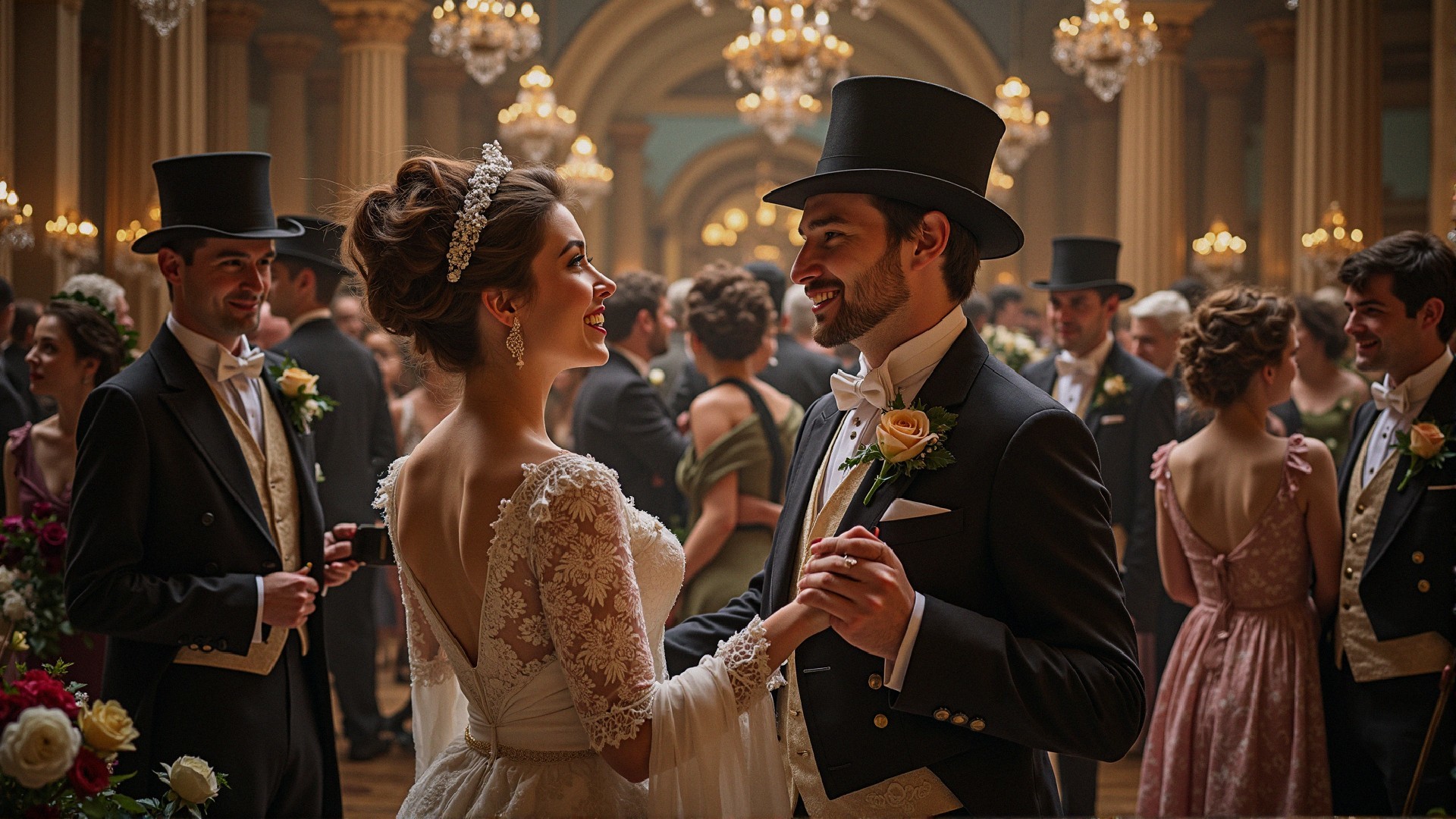 Glamorous Wedding Scene in Elegant Grand Ballroom