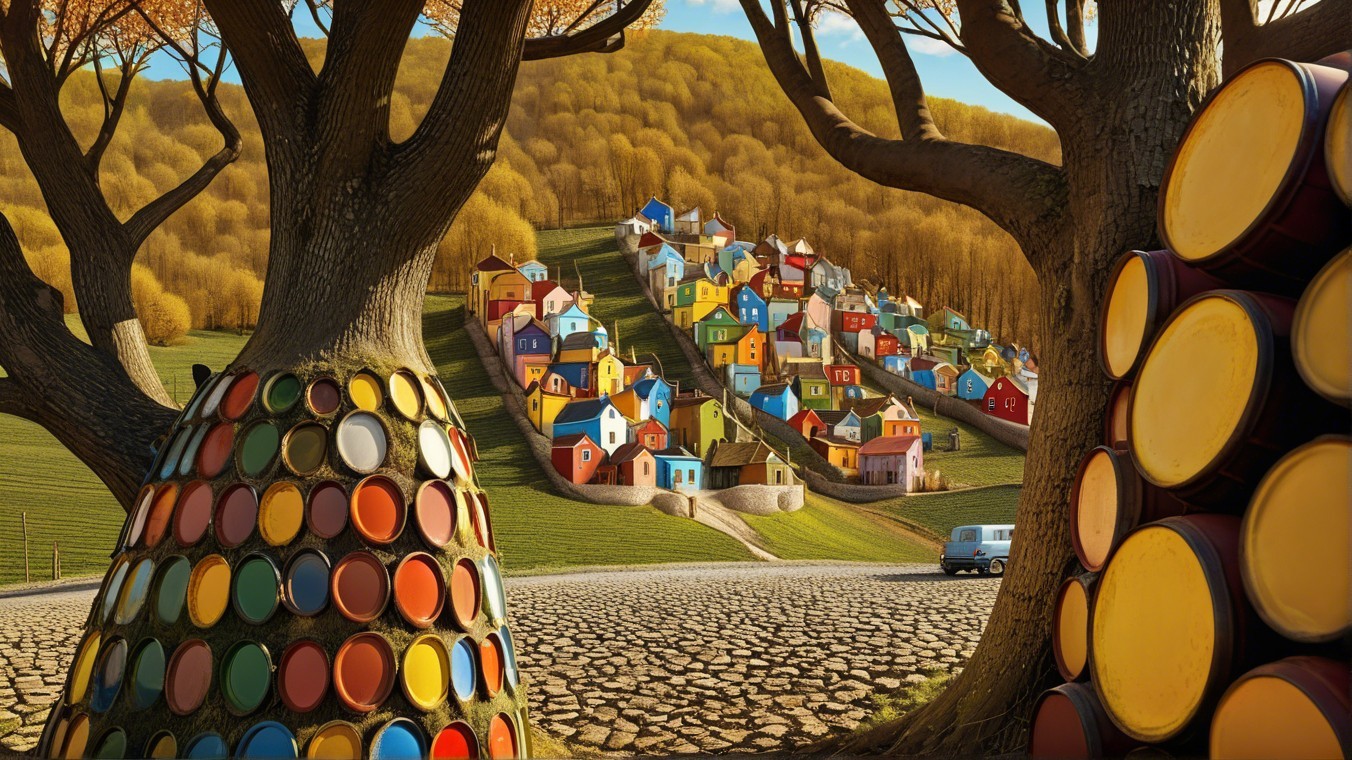 Colorful hillside houses in an autumn landscape