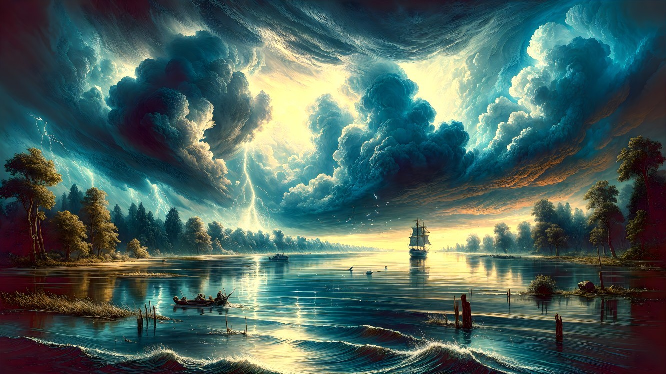 Tranquil River Landscape with Dramatic Cloud Reflections