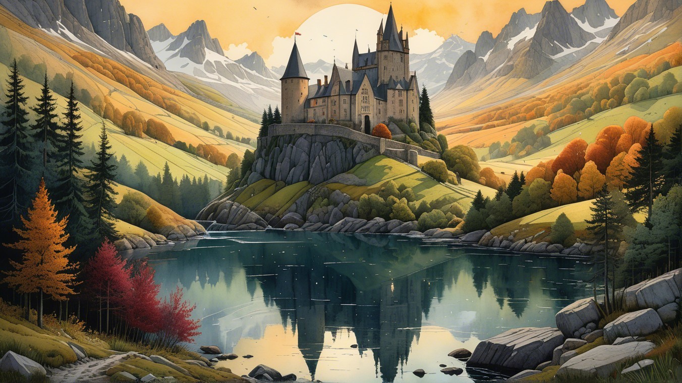 Majestic castle on rocky outcrop with serene landscape