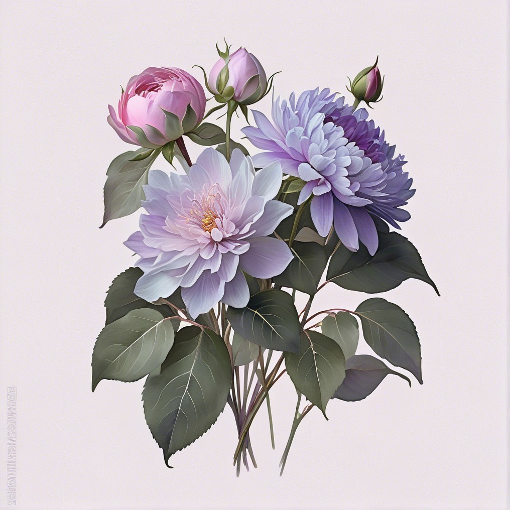 Elegant bouquet of pink peonies and lavender dahlias