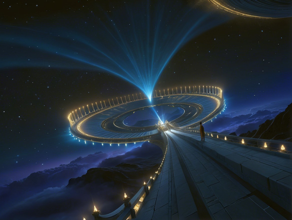 Futuristic Glowing Structure in Starry Night Sky