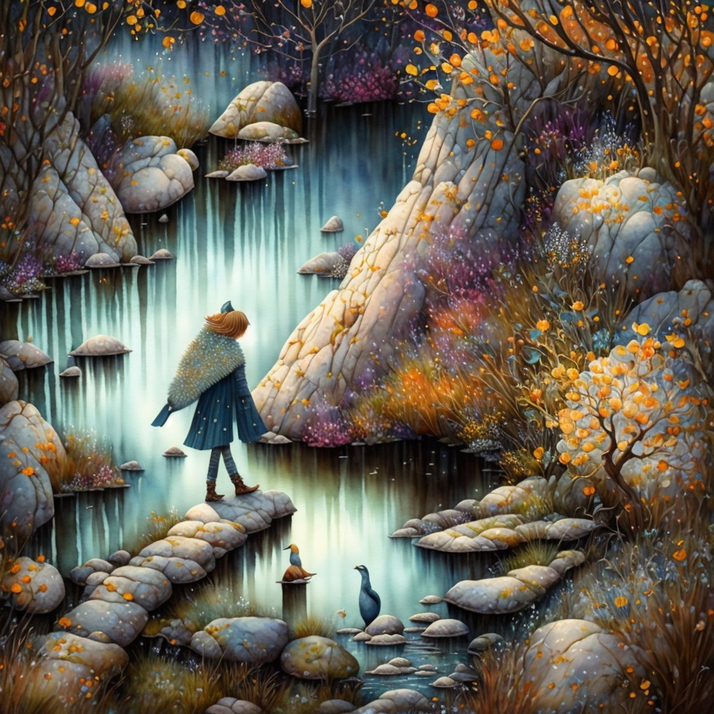 Serene Landscape with Autumn Foliage and Stream