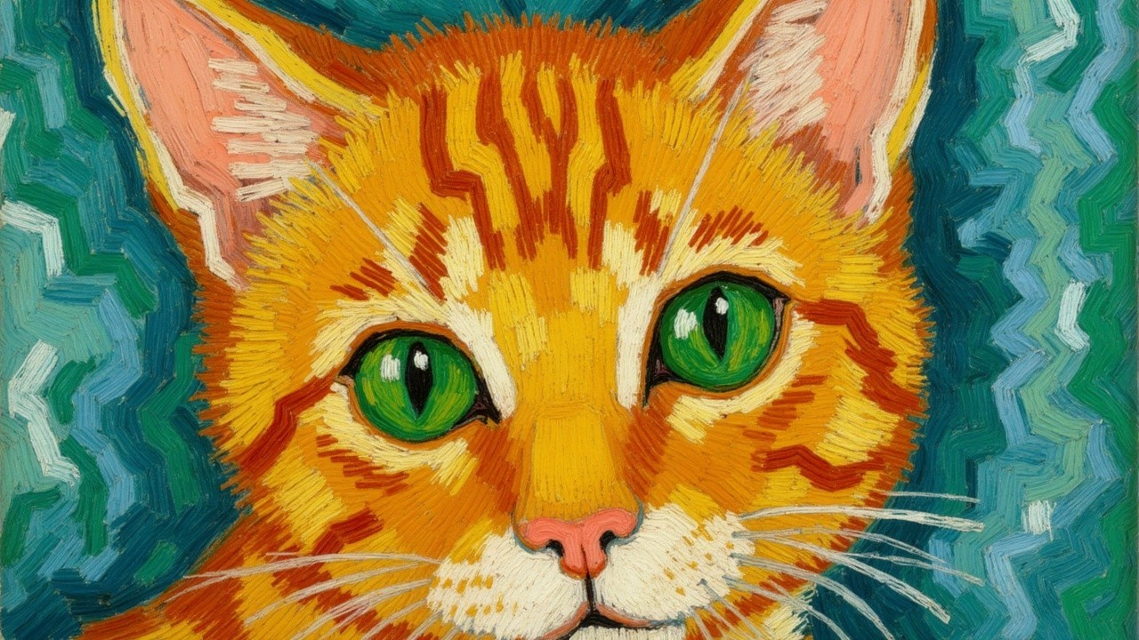 Vibrant Portrait of an Orange Tabby Cat with Stripes