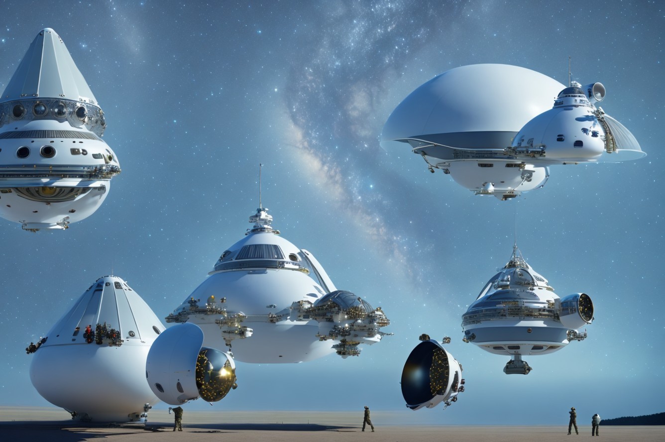 Futuristic White and Silver Spacecraft in Sandy Landscape