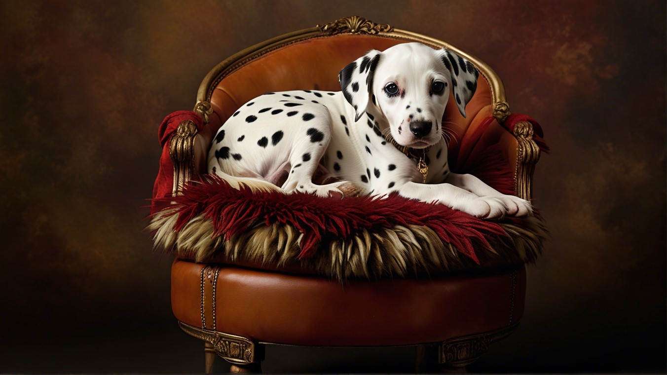 Dalmatian Puppy on Plush Armchair with Fur Cushion