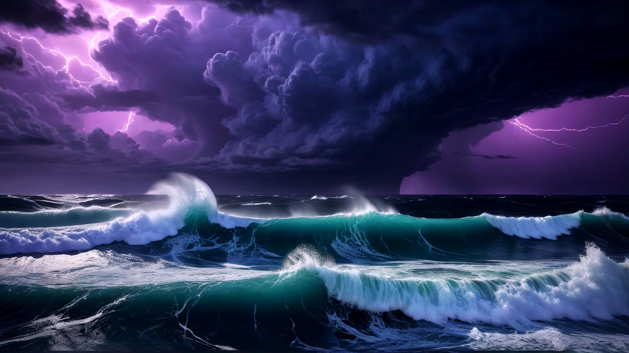 Dramatic Seascape with Turbulent Waves and Stormy Sky