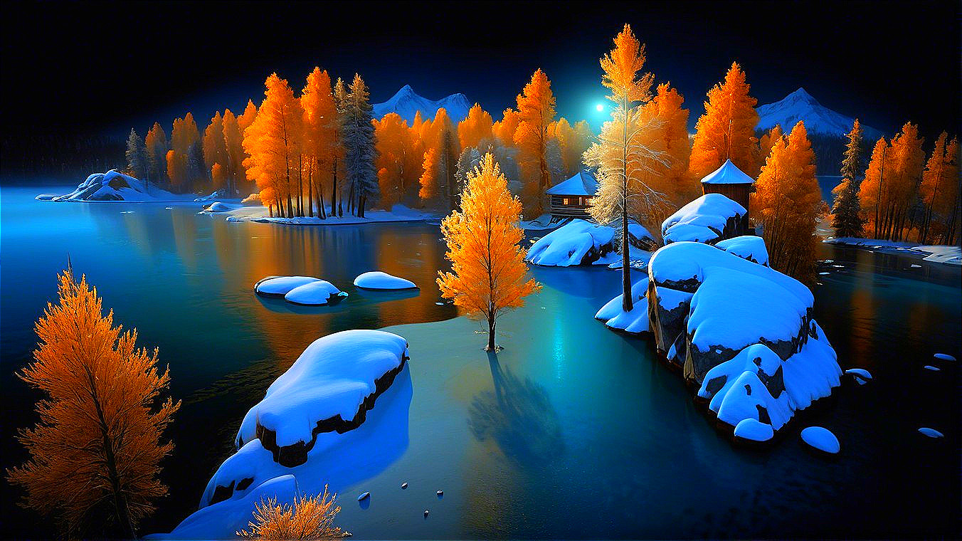 Tranquil Lake Surrounded by Autumn Trees and Mountains