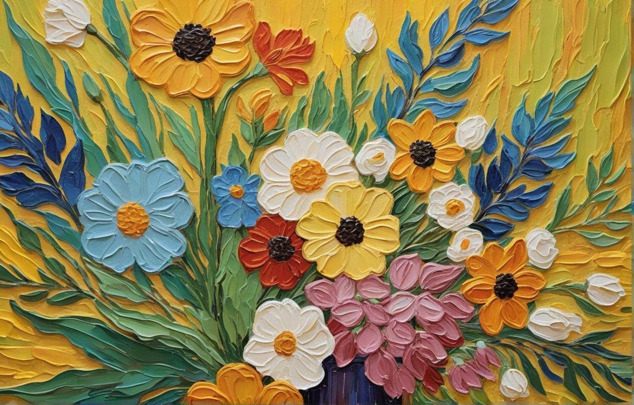 Vibrant Bouquet of Colorful Blossoms on Yellow Background