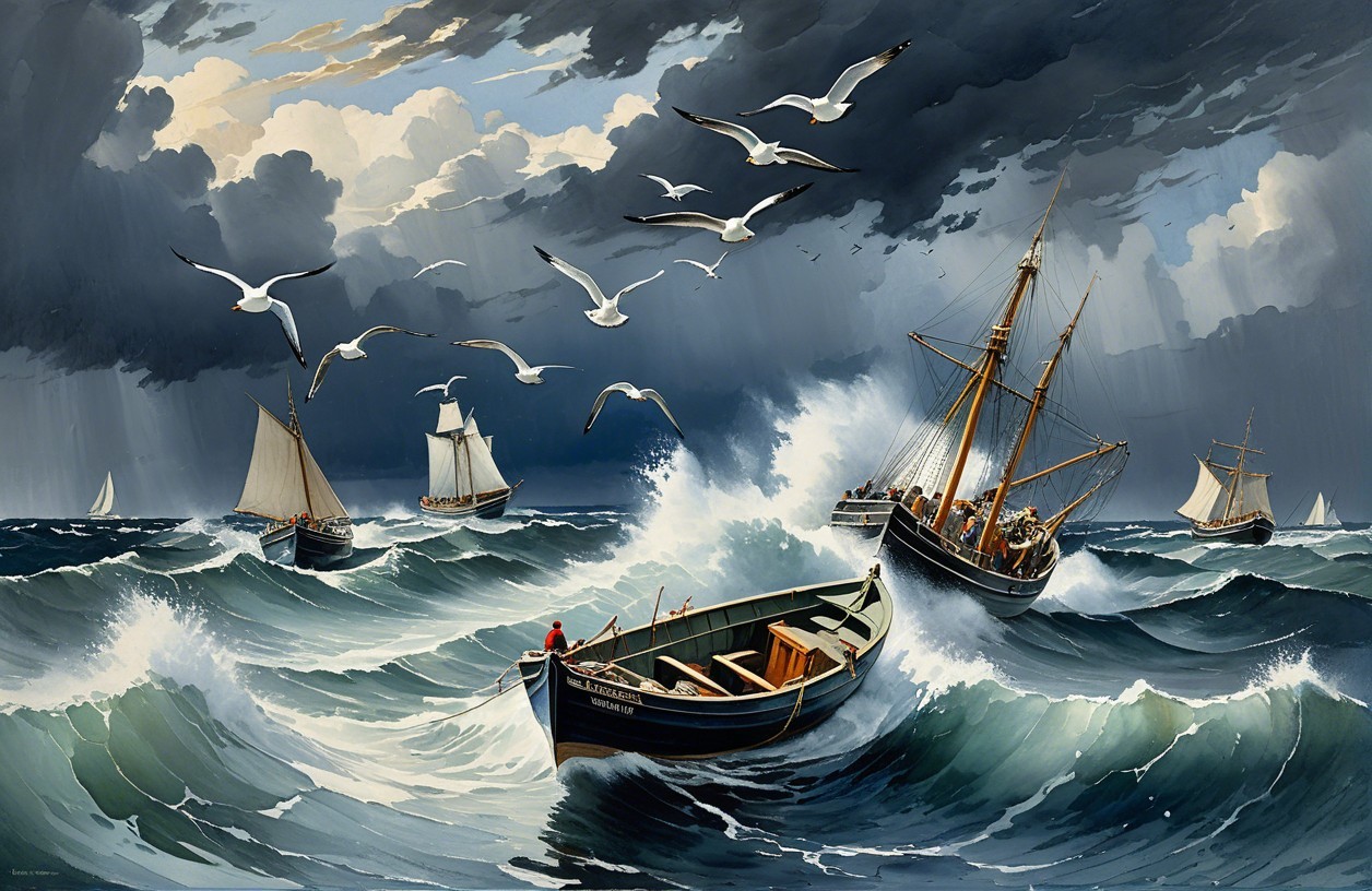 Abstract Sailing Boat in Turbulent Waters Artwork