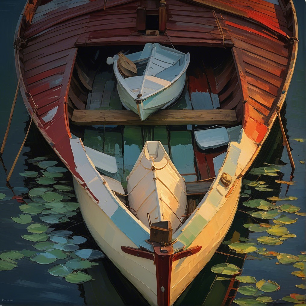 Boats in Still Waters Surrounded by Lily Pads