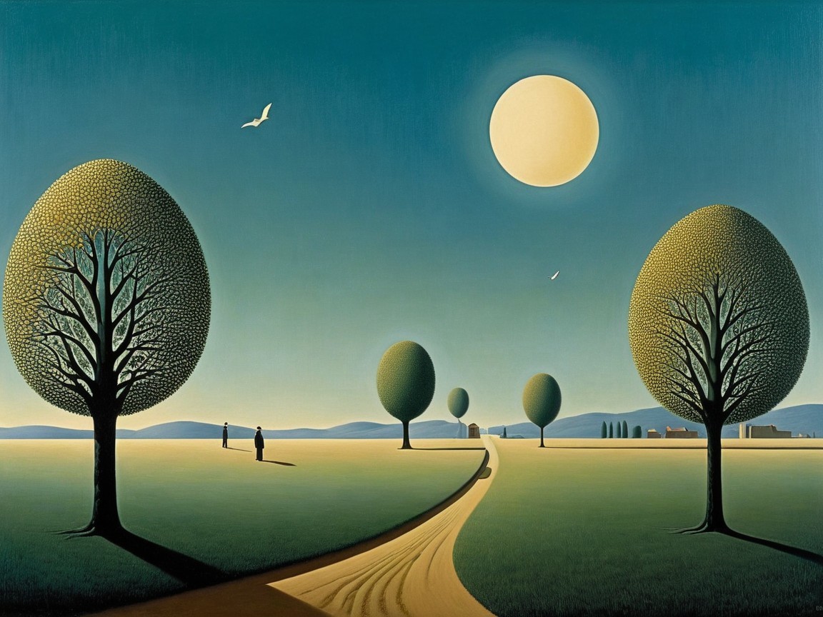 Serene landscape with golden sun and winding path