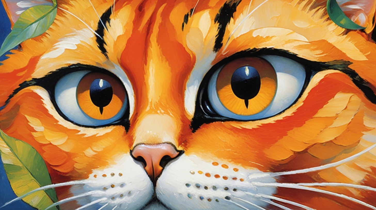 Vibrant Close-Up of a Cat's Face with Geometric Shapes