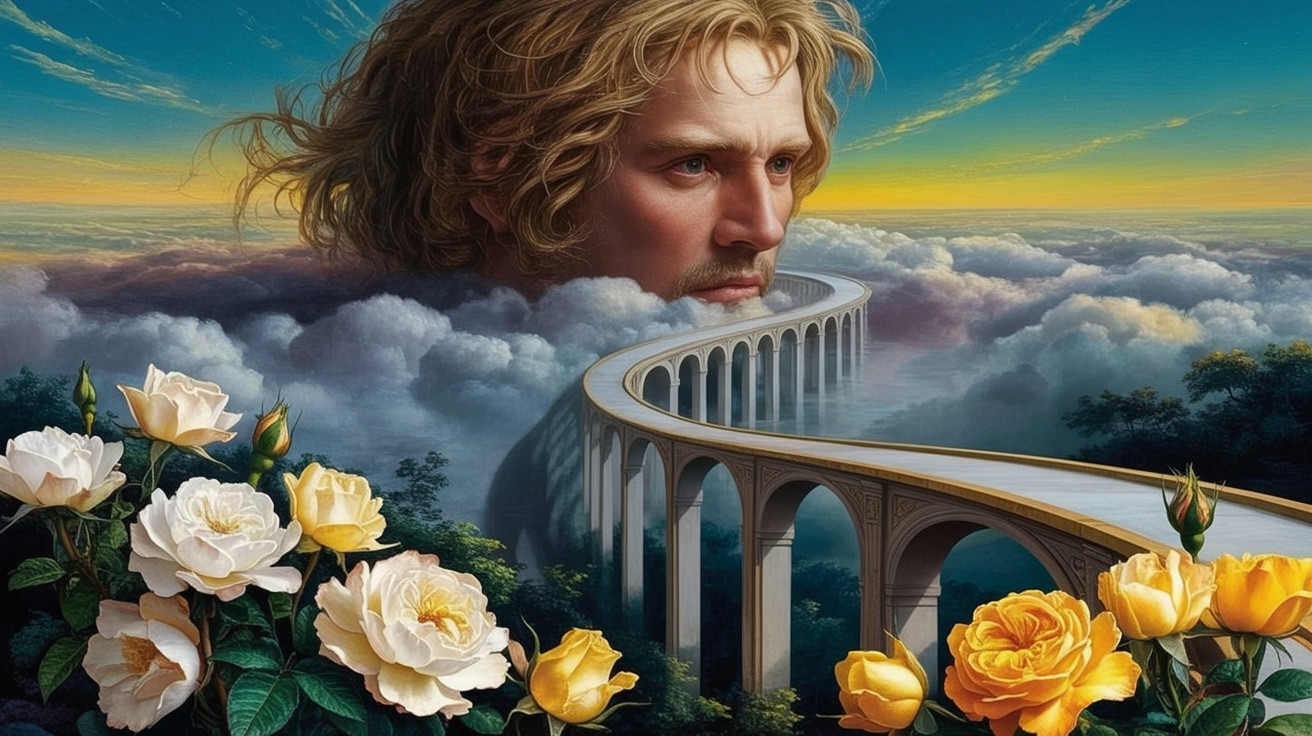 Surreal Landscape with Giant Head and Winding Highway