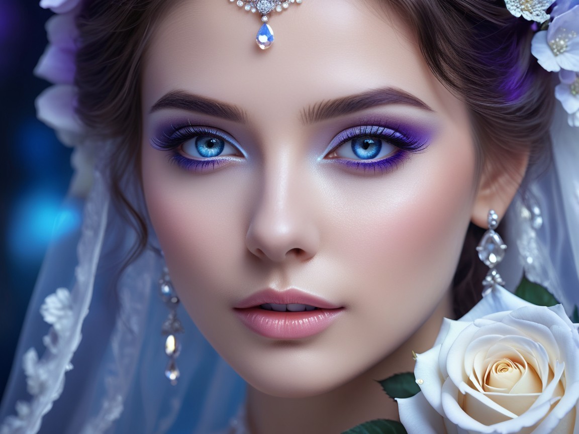 Young Woman with Blue Eyes and Elegant Accessories