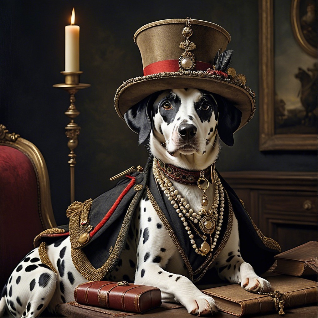Regal Dalmatian in Lavish Attire on Plush Chair