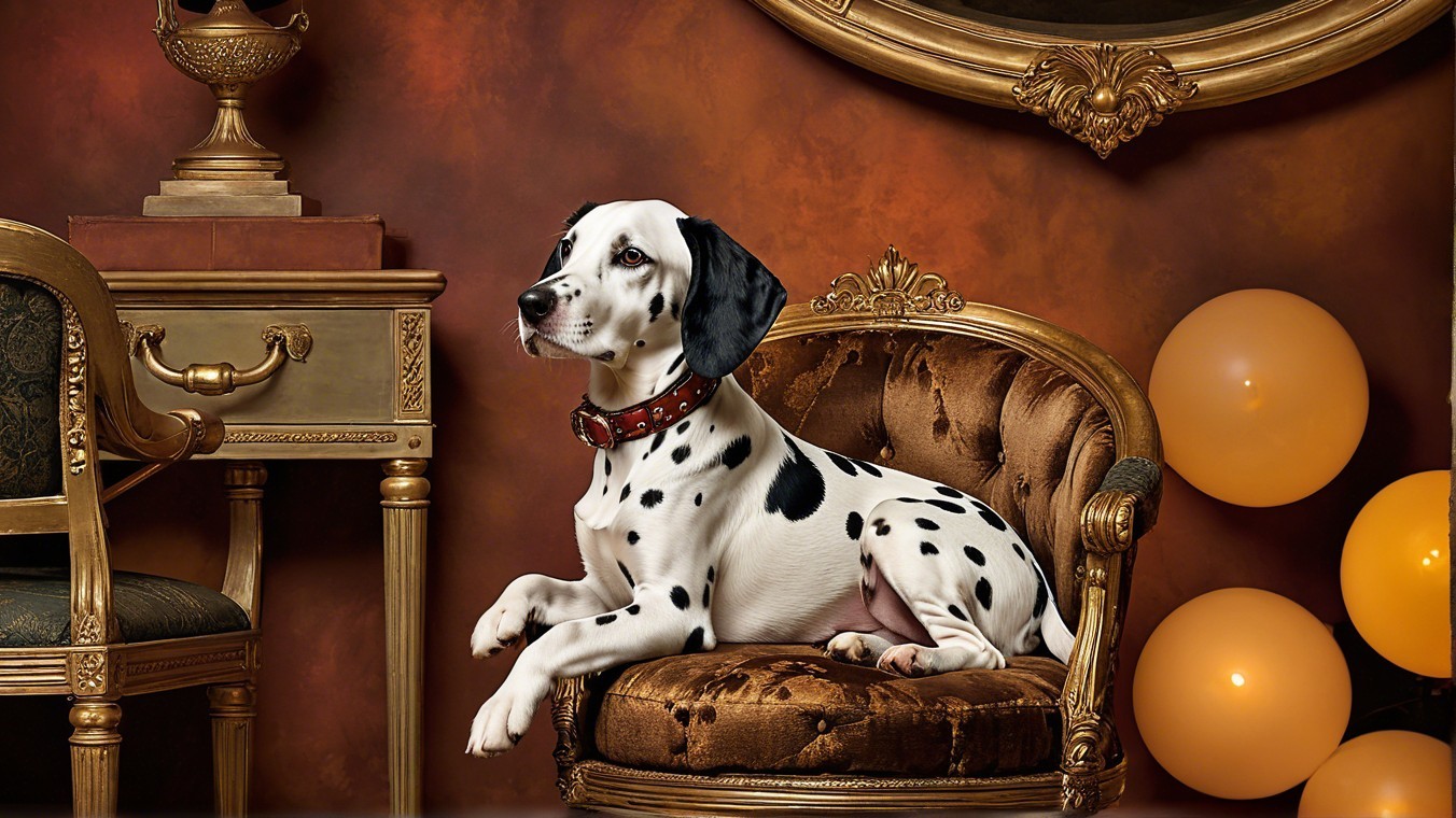 Dalmatian on Ornate Chair with Vintage Decor Elements
