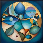 Vibrant Painting of Woman on Beach with Coastal Scene