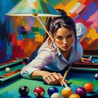 Oil Painting of Four People Playing Billiards in Room