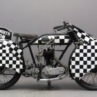 Vintage Motorcycle with Checkerboard Pattern Profile Shot
