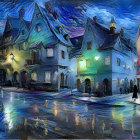 Serene Winter Evening on a Cobblestone Street