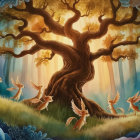 Majestic deer in an autumn forest by a stream