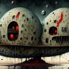 Winter Wonderland with Wooden Cabins and Snowy Trees