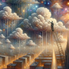 Surreal Landscape with Ladder and Colorful Sky