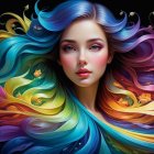 Portrait of a Young Woman with Colorful Hair and Flowers