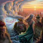 Impressionistic Oil Painting of a Coastal Village Scene