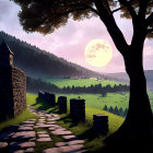 Serene Landscape with Stag and Wildflowers at Dawn