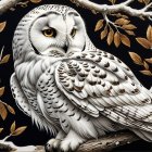 Barn Owl on Snow-Dusted Branch in Winter Scene