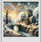 Charming Stone Cottage by Serene River in Winter Scene