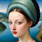 Young Woman with Green Eyes in Coastal Scene