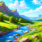 Vibrant Landscape with River and Wildflowers