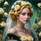 Fantasy Painting of Ornate Woman in Green Dress