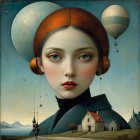 Surreal Portrait of a Young Woman with Hot Air Balloons