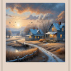 Coastal Scene with Boats and Colorful Sunset Clouds