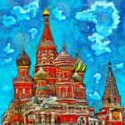 Oil Painting of St. Basil's Cathedral in Snow