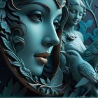 Magical forest scene with ancient trees and glowing orbs