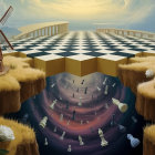 Surreal Landscape with Chessboard and Golden Field