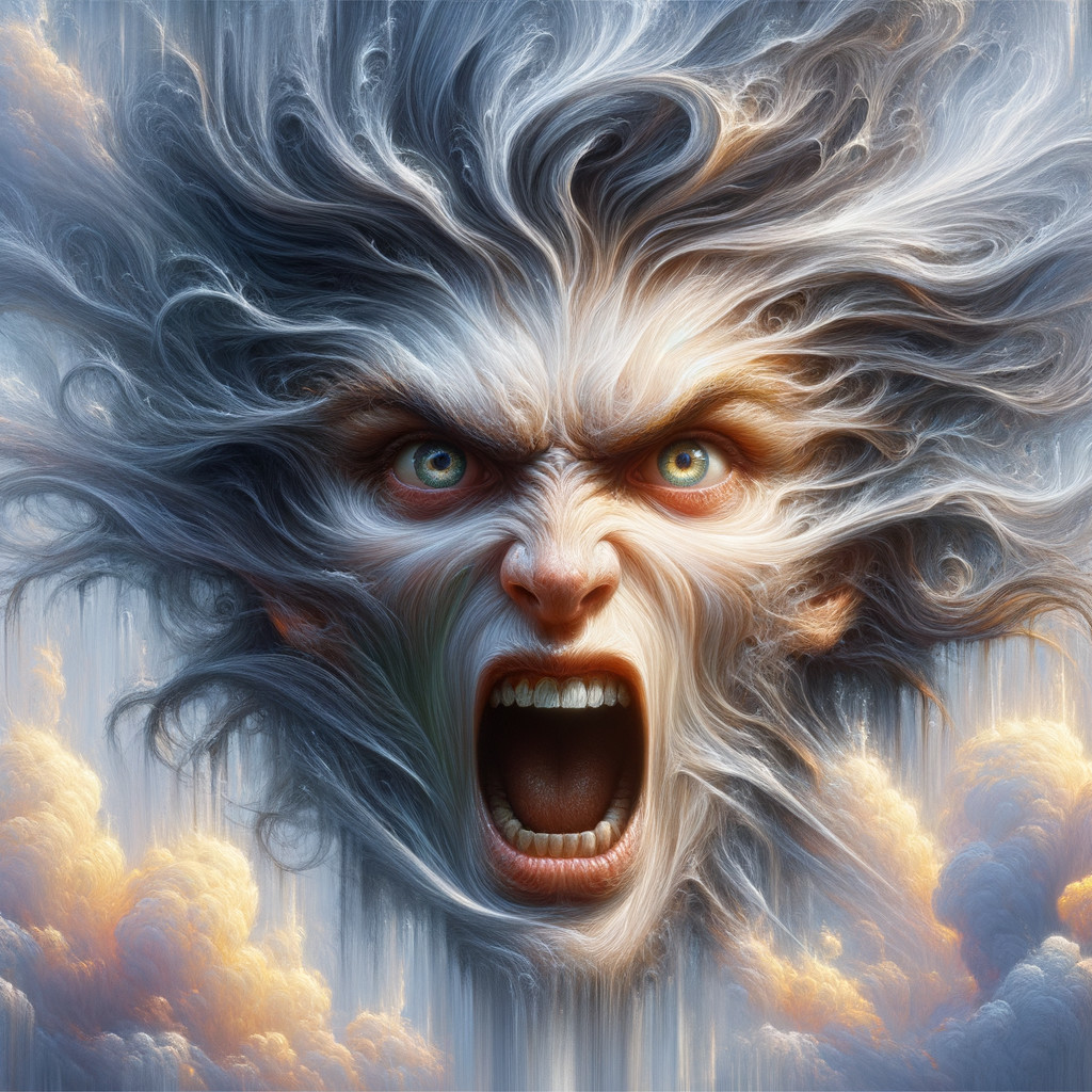 Surreal Portrait of Fierce Face in Swirling Clouds
