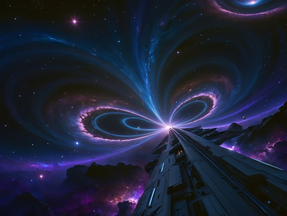 Cosmic Scene with Towering Structure and Galaxy Swirls