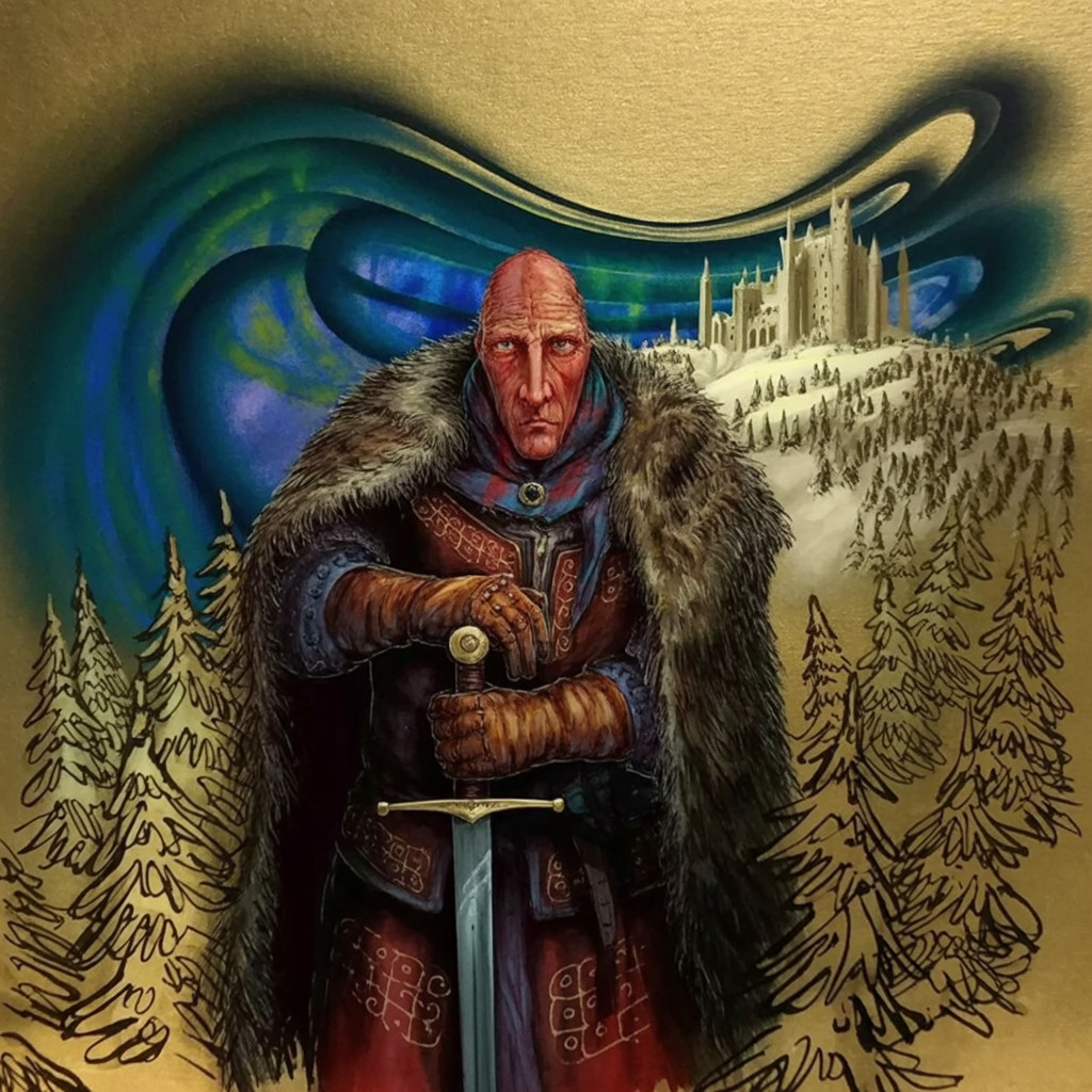 Warrior in Armor Against a Mystical Landscape