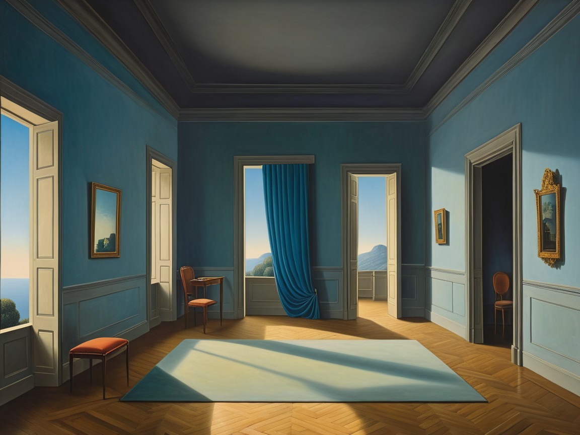 Serene Room with Blue Walls and Elegant Decor