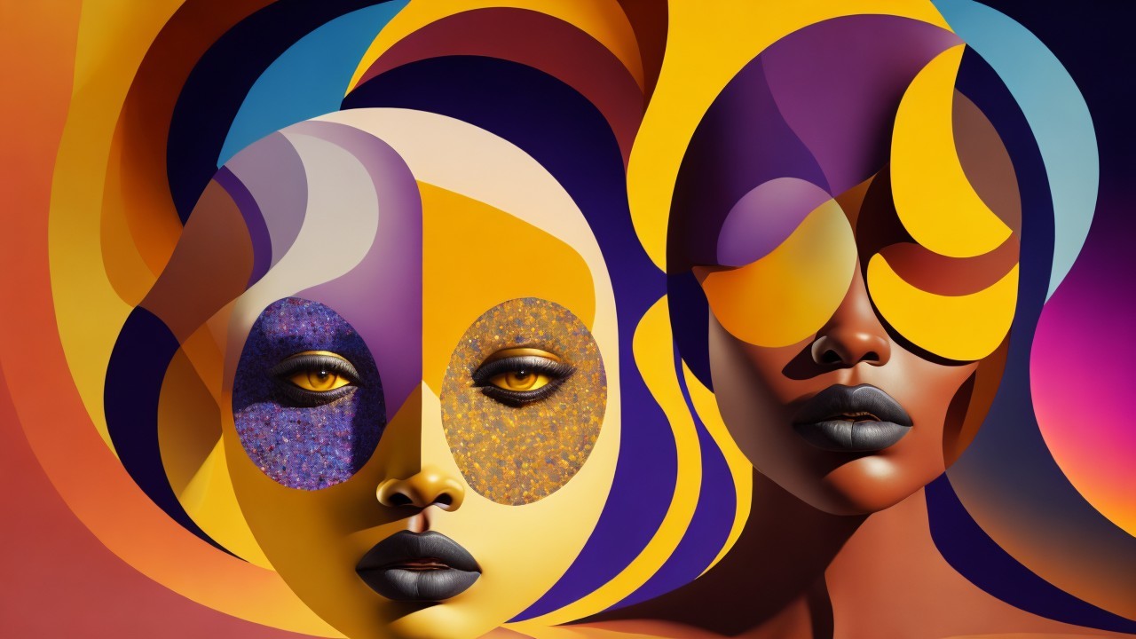 Abstract Faces with Vibrant Colors and Patterns