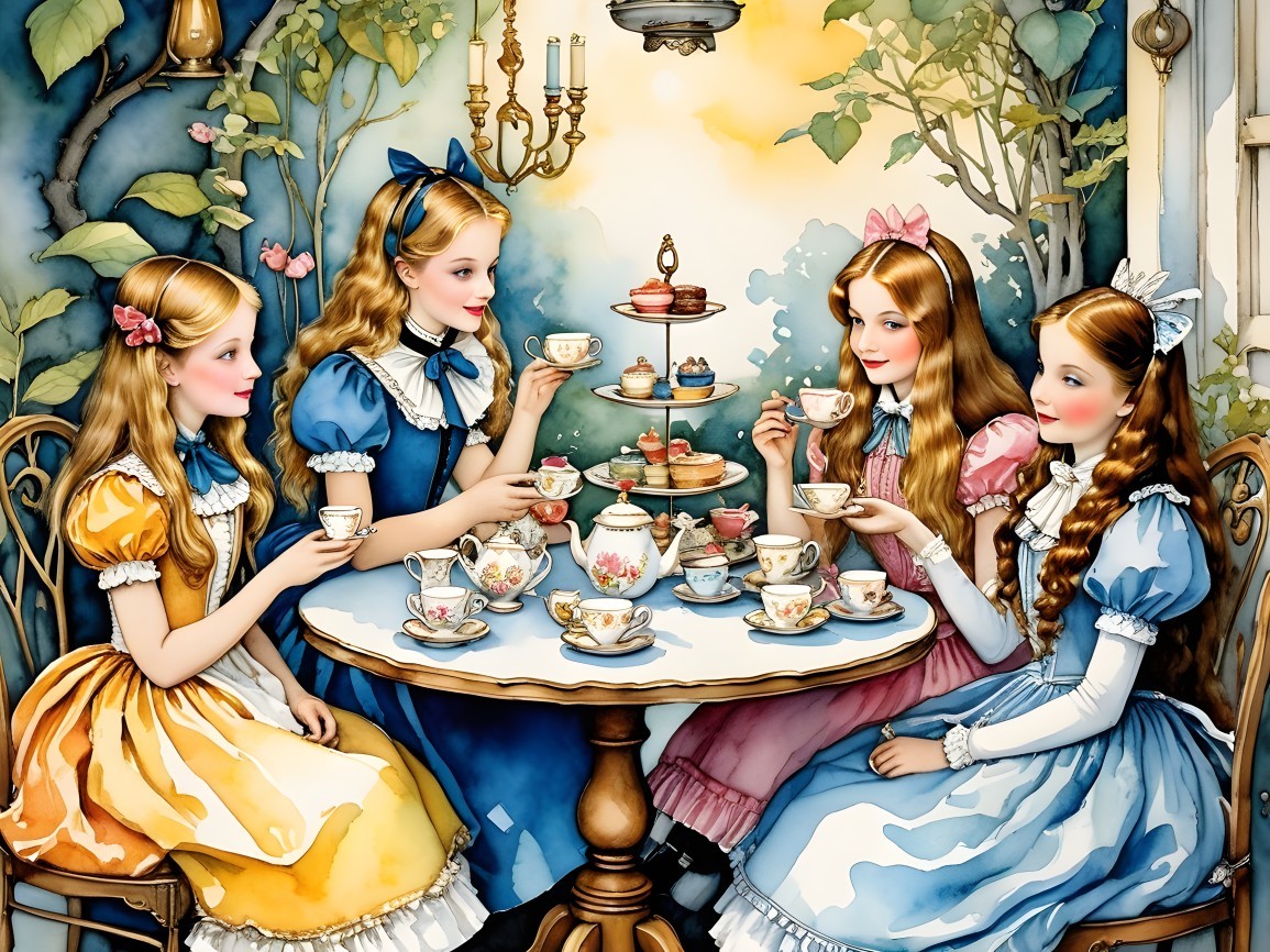 Whimsical Garden Tea Party with Young Girls in Dresses